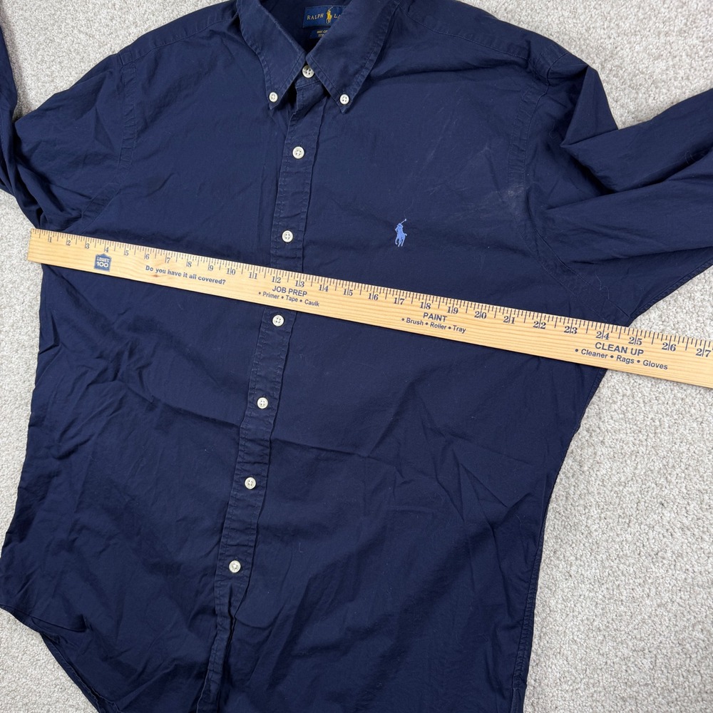 Ralph Lauren Button Down Mens L Navy Blue Cotton Stretch Long Sleeve Shirt - Picture 4 of 6